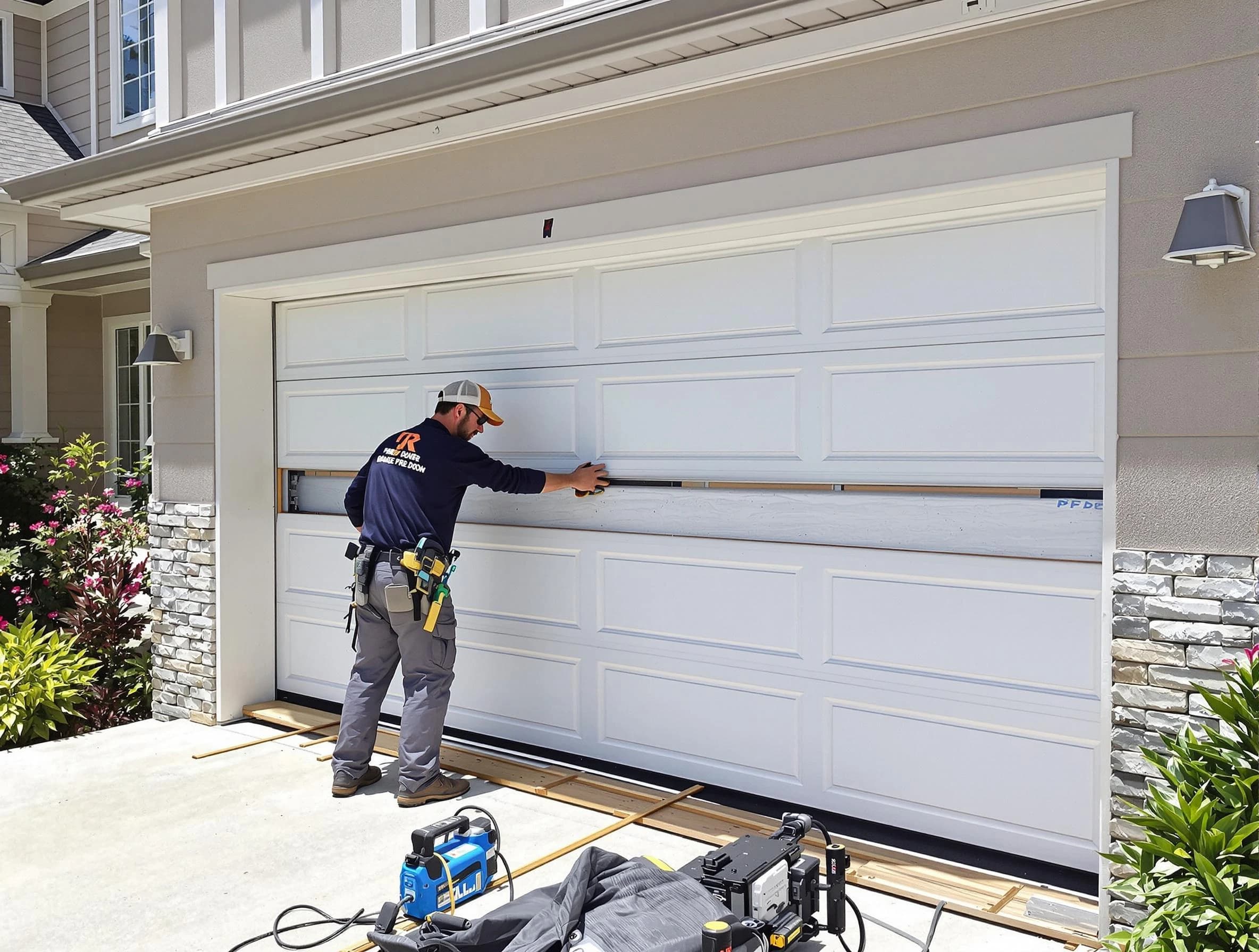 Mountain Brook Garage Door Repair team performing complete garage door replacement at Mountain Brook residence
