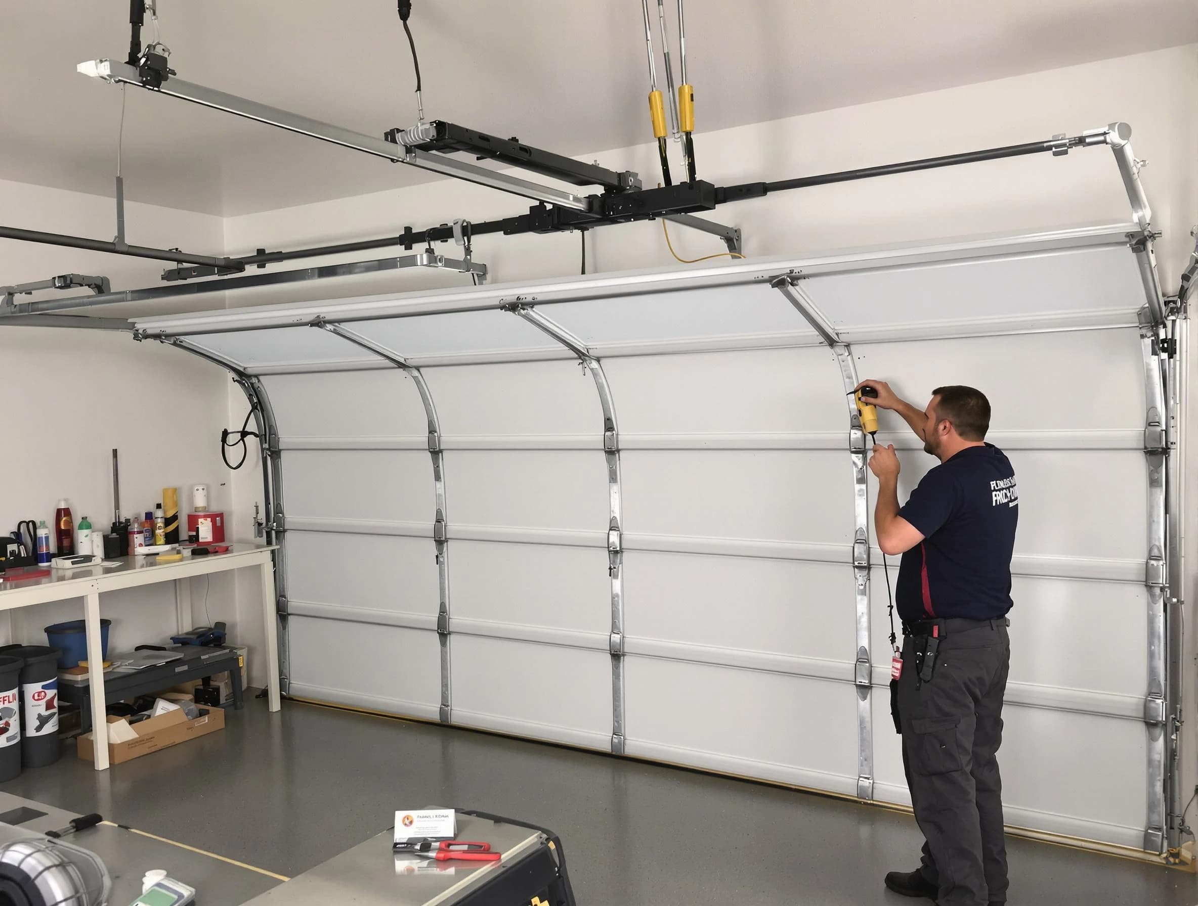 Mountain Brook Garage Door Repair certified technician performing overhead door system repair in Mountain Brook