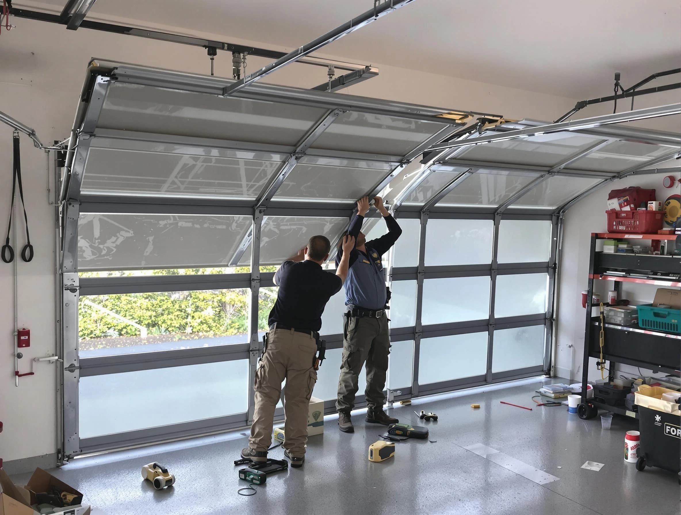 Mountain Brook Garage Door Repair expert performing precise panel replacement on Mountain Brook garage door