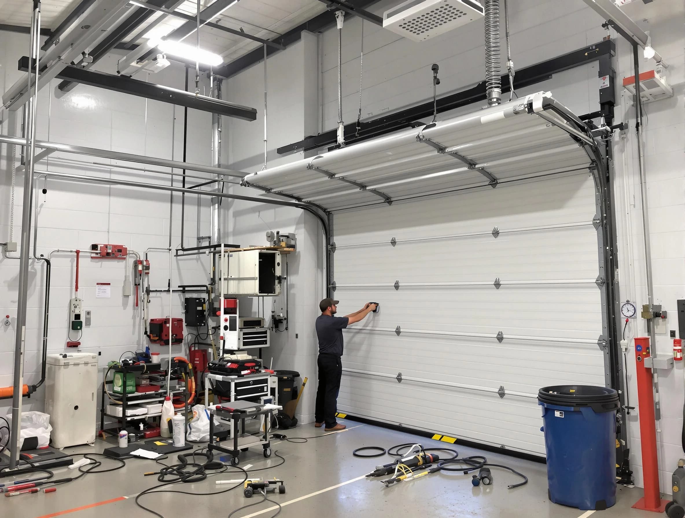 Mountain Brook Garage Door Repair certified technician performing commercial door repair at a Mountain Brook business facility