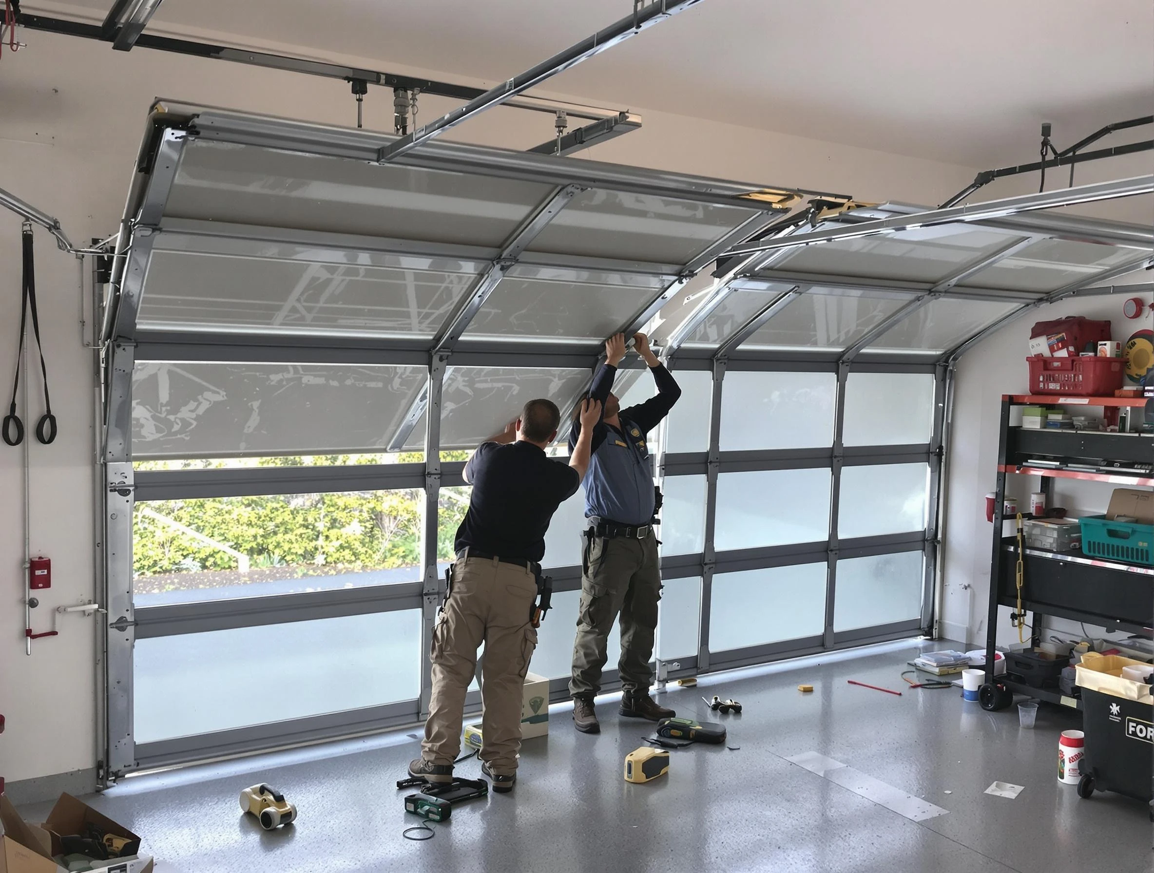 Mountain Brook Garage Door Repair expert performing precise panel replacement on Mountain Brook garage door